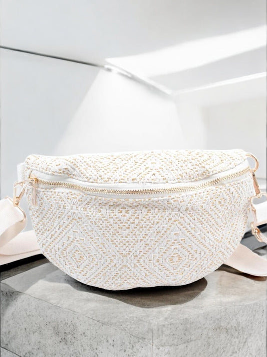 Nouveautés - Sac banane beige doré effet paille