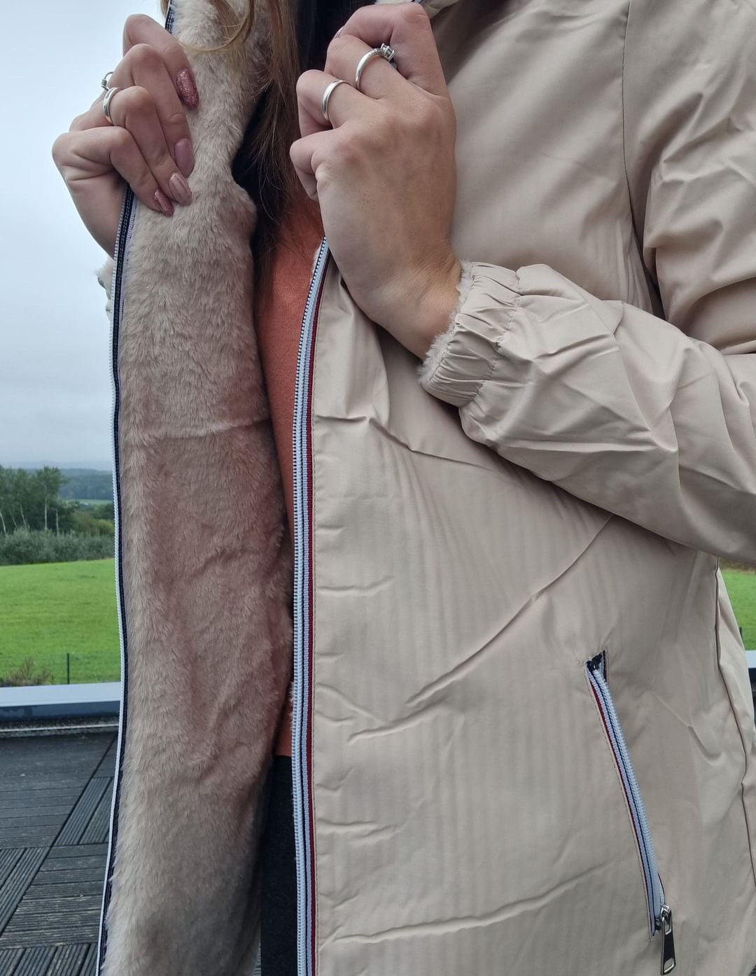 New Lolo - Manteau long fourré réversible imperméable beige