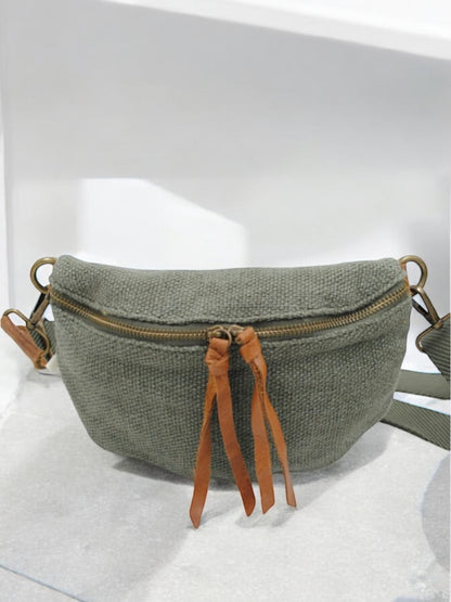 Nouveautés - Sac banane en jute vert kaki 1 poche doubles curseurs