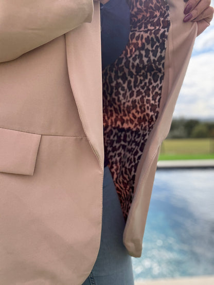 Veste blazer beige avec doublure imprimé léopard