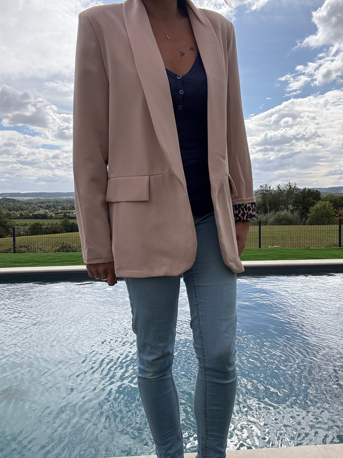 Veste blazer beige avec doublure imprimé léopard
