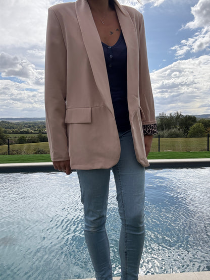 Veste blazer beige avec doublure imprimé léopard