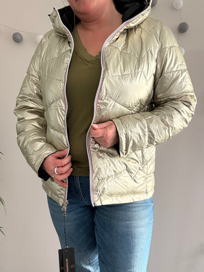 Laura Jo - Manteau doudoune courte matelassé réversible imperméable noir doré avec capuche