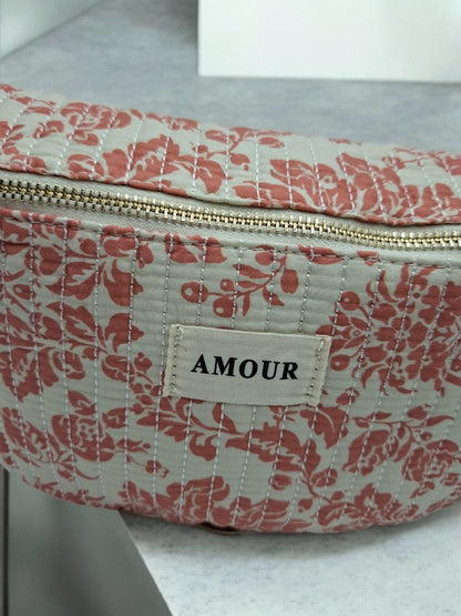 Sac banane coton matelassé blanc liberty fleuri corail creme