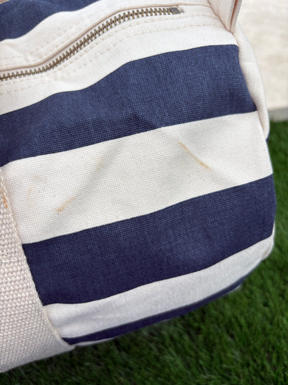 Sac polochon en coton rayé bleu marine et blanc