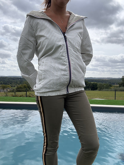 New Lolo - Manteau court mi fesses léger imperméable réversible doré capuche intérieur marin beige blanc - Curvy