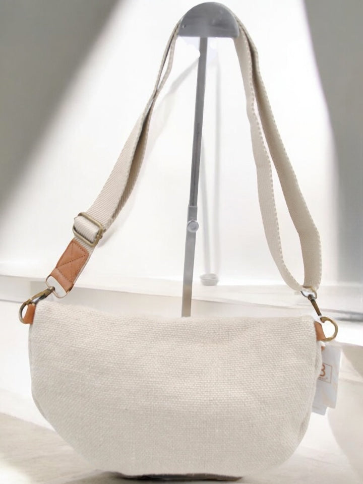 Nouveautés - Sac banane en jute beige 2 poches doubles curseurs