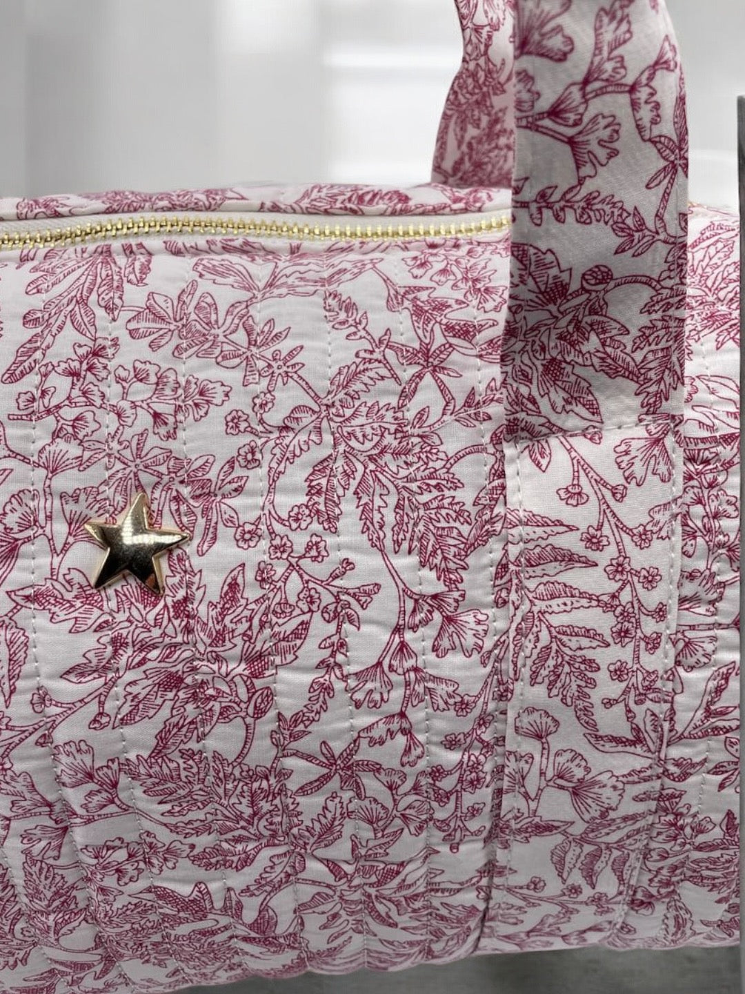 Sac polochon coton matelassé toile de jouy rouge