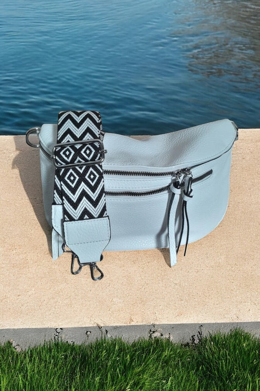 Sac banane simili cuir 2 poches sangle fantaisie blanc