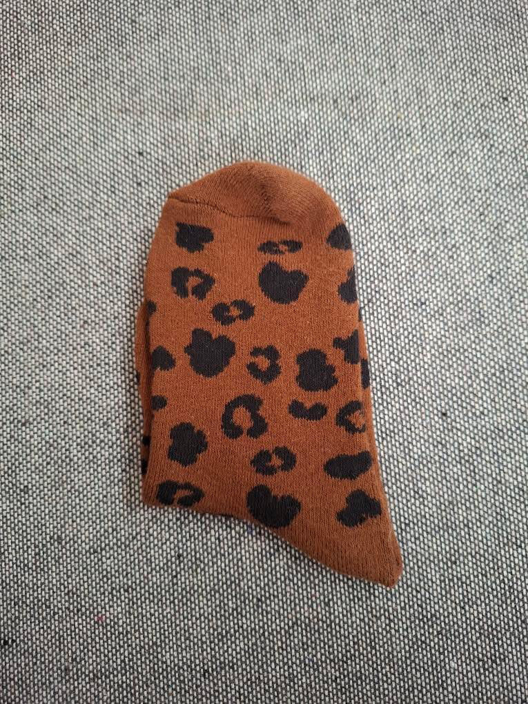 Nouveautés - Chaussettes marron en coton à motif léopard noir