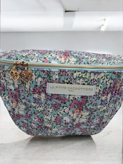 Sac banane en coton liberty fleuri turquoise « La Ptite cachottière »