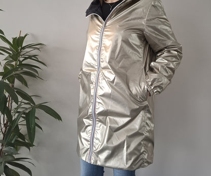 Melya Melody - Manteau léger long réversible imperméable noir doré Curvy