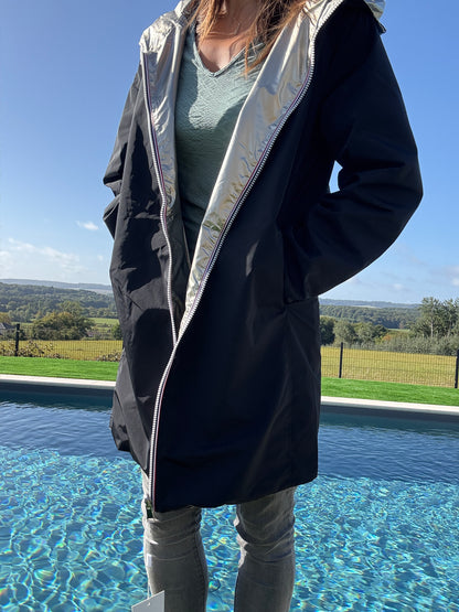 Melya Melody - Manteau léger long réversible imperméable noir doré