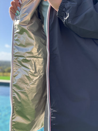 Melya Melody - Manteau léger long réversible imperméable noir doré