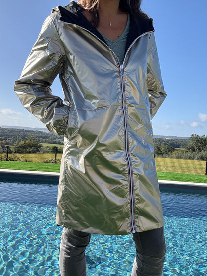 Melya Melody - Manteau léger long réversible imperméable noir doré