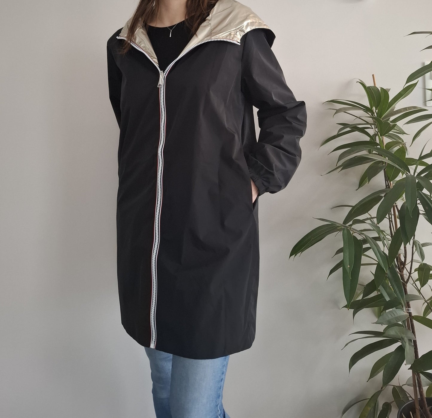 Melya Melody - Manteau léger long réversible imperméable noir doré Curvy