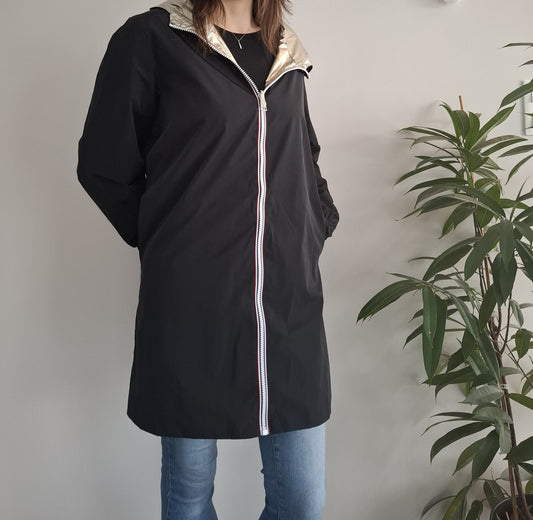 Melya Melody - Manteau léger long réversible imperméable noir doré Curvy