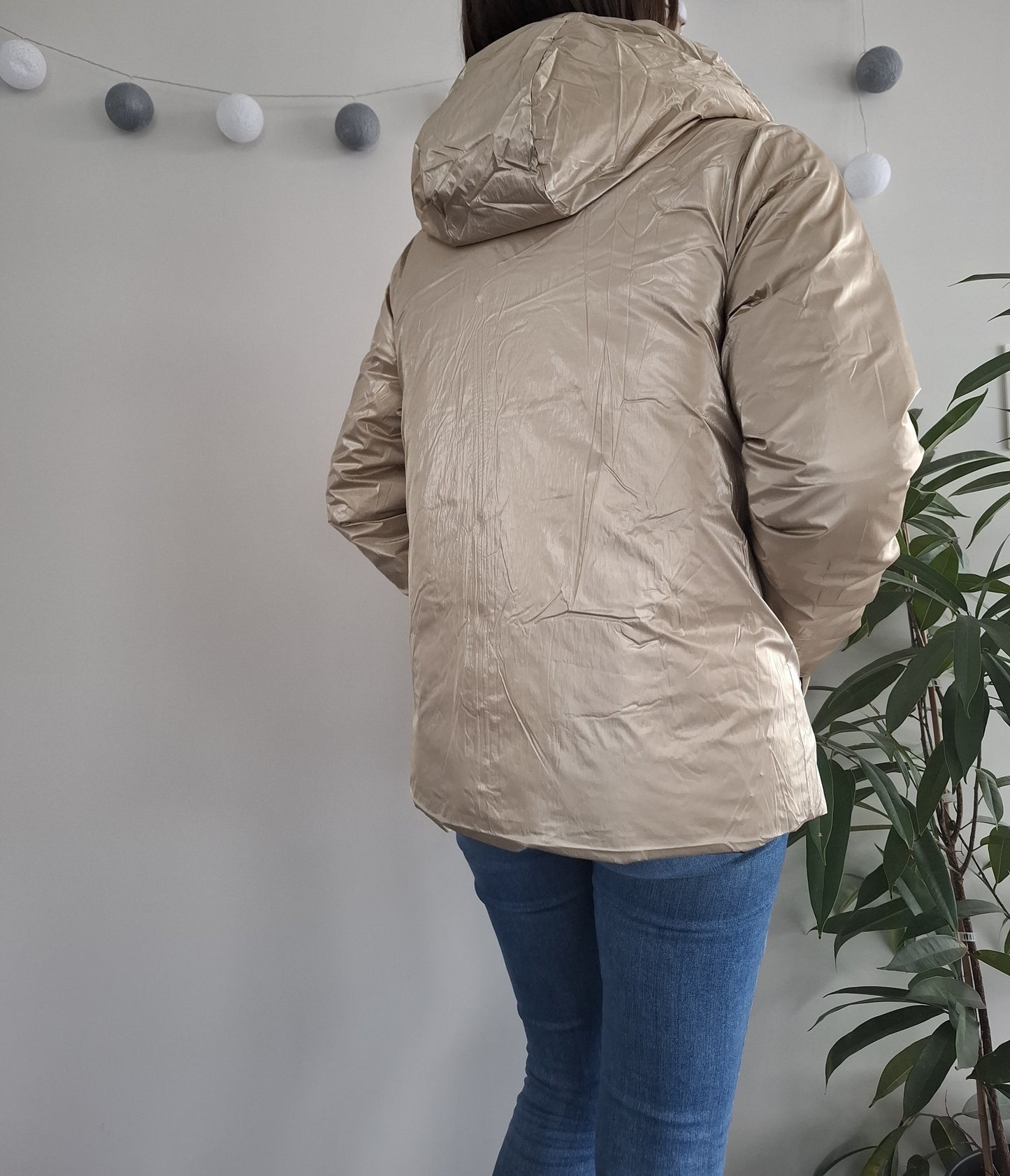 Doudoune manteau imperméable court réversible matelassé kaki doré