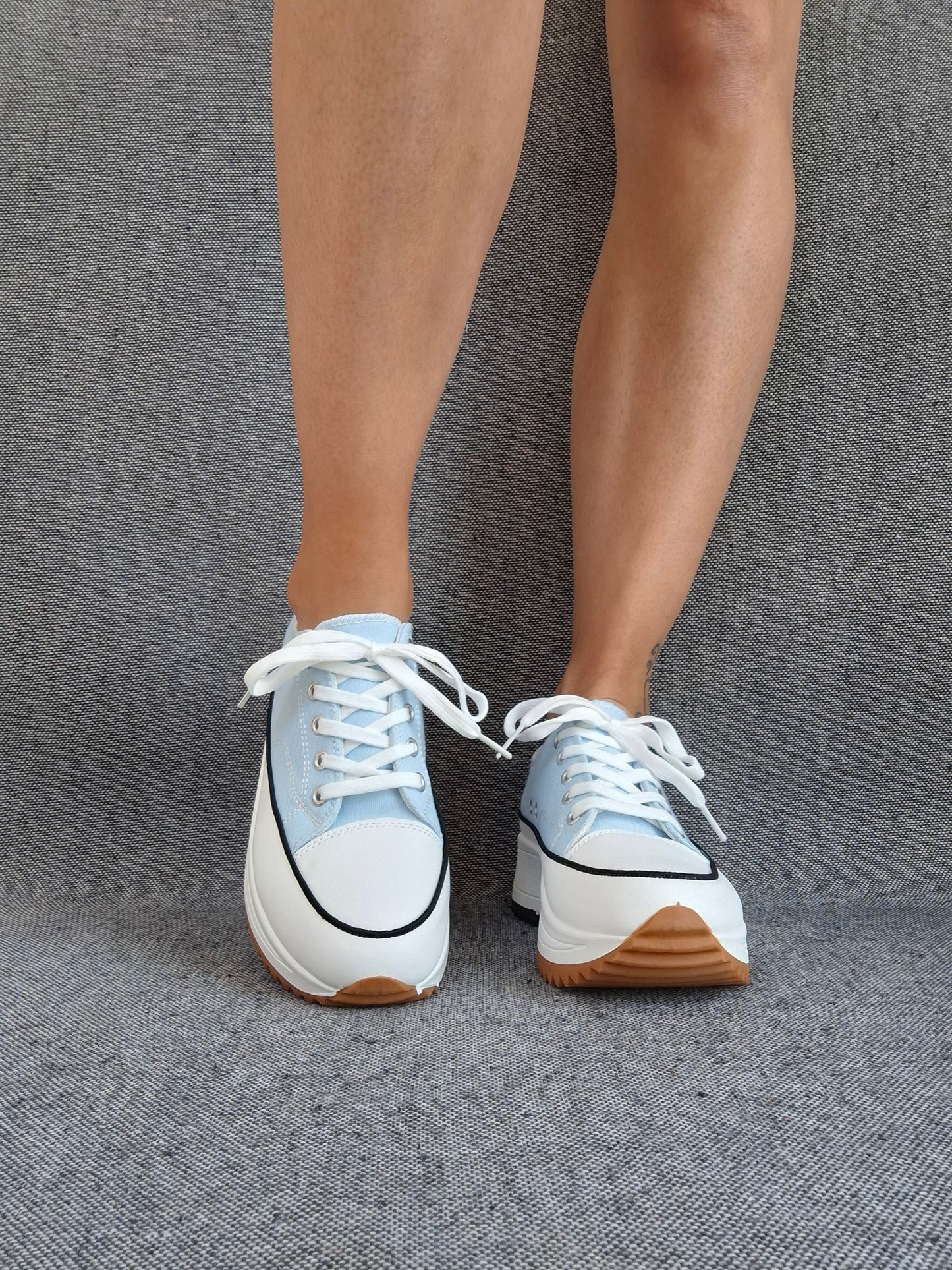 Chaussures baskets basses plate-forme tissu toile bleu
