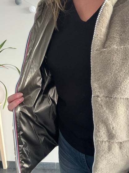Laura Jo - Manteau imperméable court bronze fourré et réversible