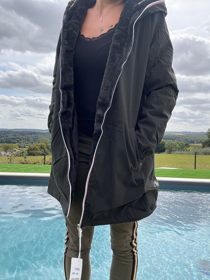 New Lolo - Manteau long kaki réversible imperméable fourré fausse fourrure - Curvy