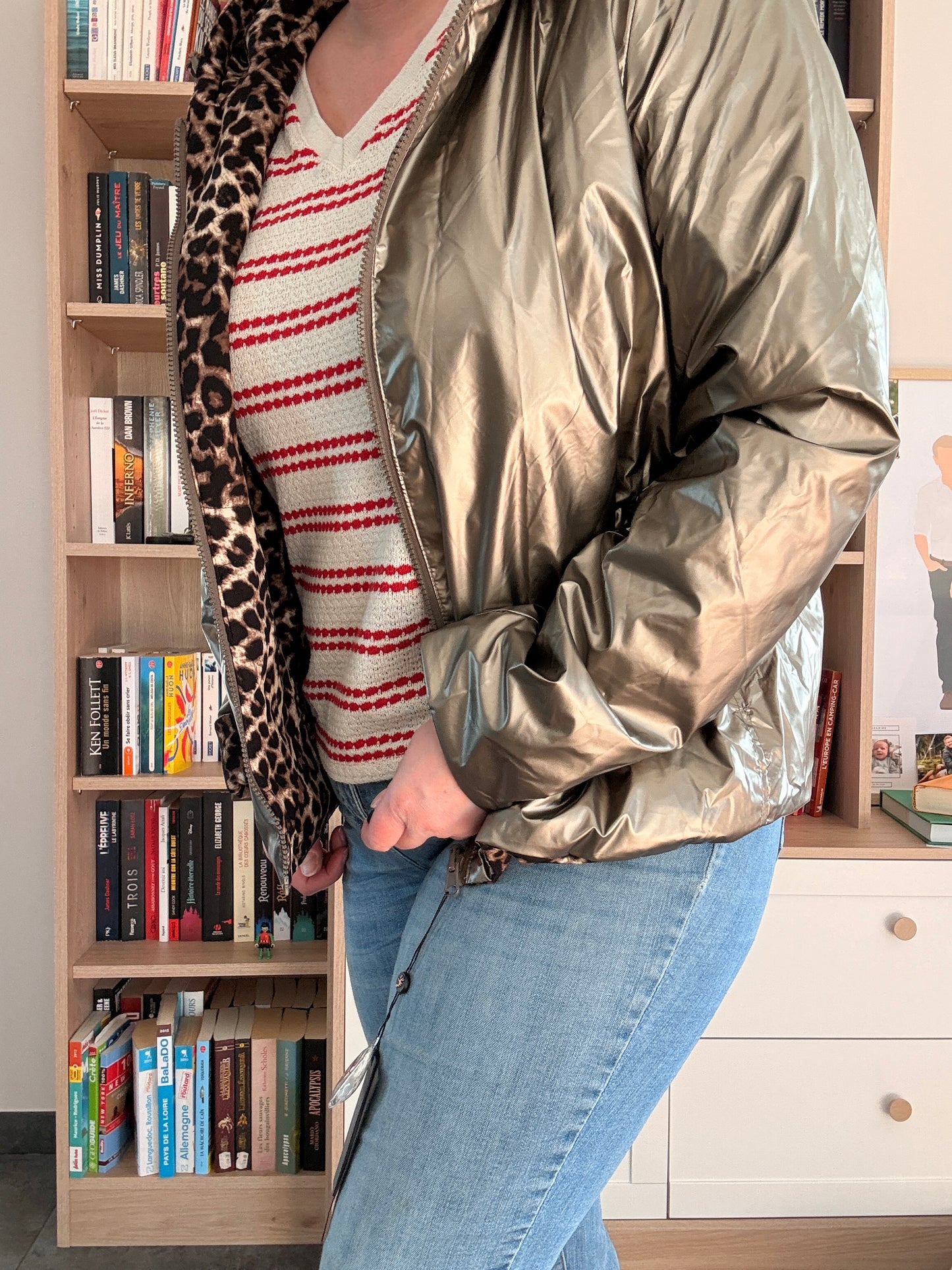 Laura Jo - Imperméable bronze réversible léopard court mi-saison garnissage ouate