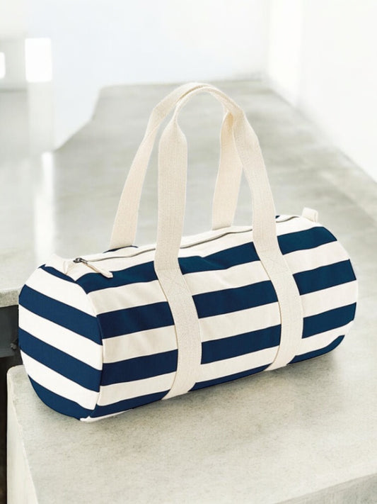 Sac polochon en coton rayé bleu marine et blanc