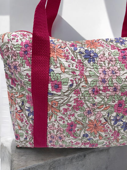 Sac week end voyage coton matelassé liberty rose fuschia