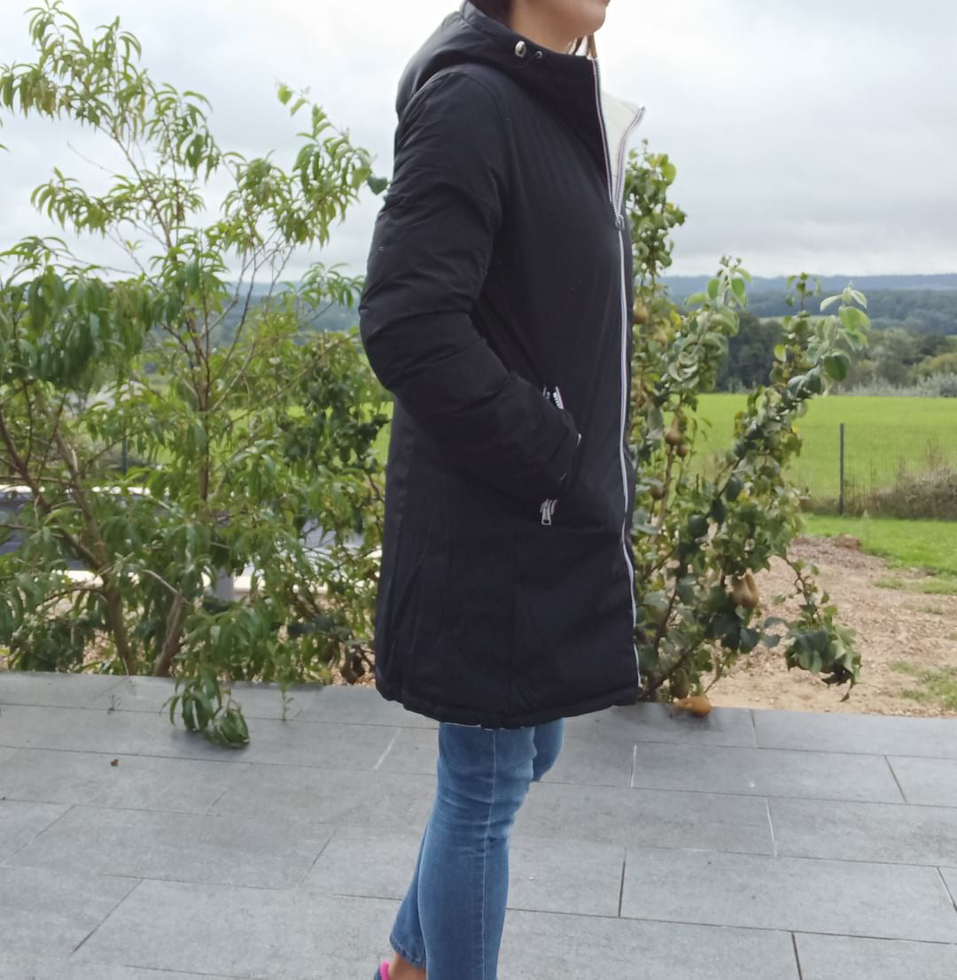 Melya Melody - Manteau long réversible et imperméable matelassé noir/doré