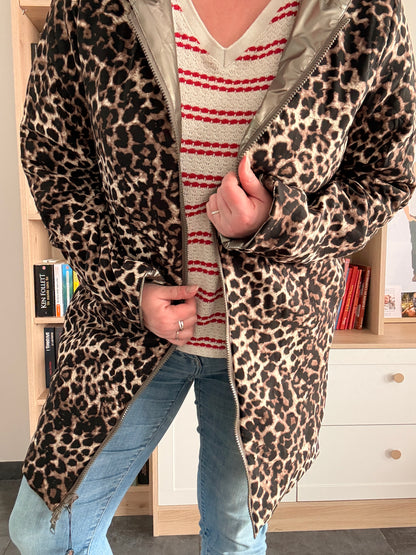 Laura Jo - Imperméable bronze réversible leopard long mi-saison garnissage ouate