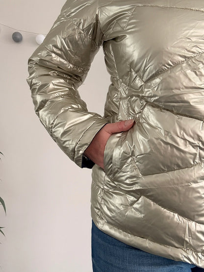 Laura Jo - Manteau doudoune courte matelassé réversible imperméable bleu marine doré avec capuche