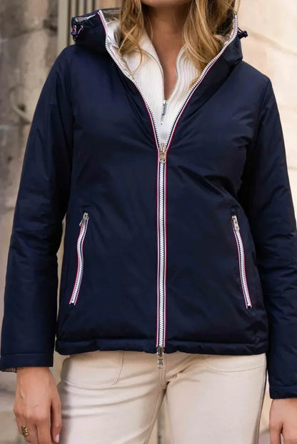 Laura Jo - Manteau doudoune courte matelassé réversible imperméable bleu marine doré avec capuche