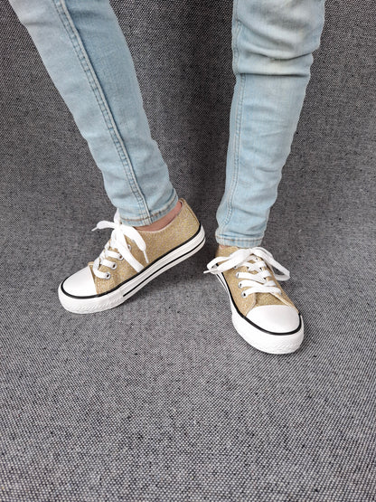 Chaussures baskets en toile paillettes gold - Enfant