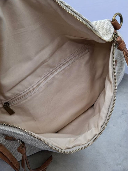 Nouveautés - Sac banane en jute beige 2 poches doubles curseurs