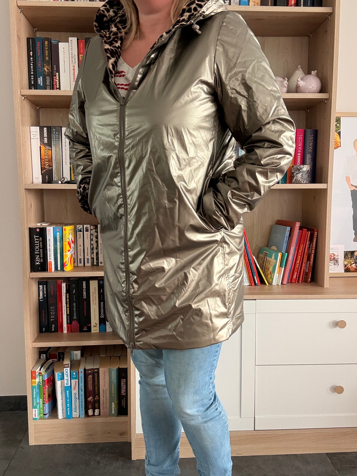 Laura Jo - Imperméable bronze réversible leopard long mi-saison garnissage ouate