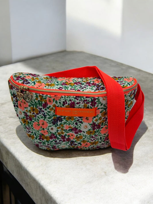 Sac banane en coton liberty fleuri orange  « La Ptite cachottière »
