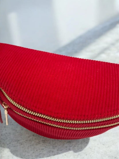 Sac banane velours côtelé 2 poches rouge sangle fantaisie
