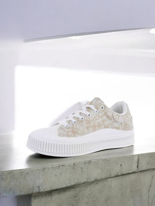 Chaussures baskets basses en tissu beige strié