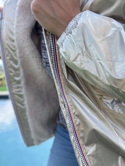 Laura Jo - Imperméable fourré court fausse fourrure doré intérieur imitation sherpa beige
