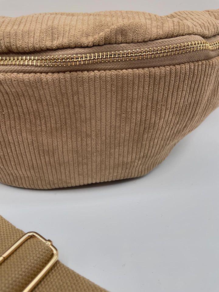 Sac banane velours côtelé couleur beige taupe