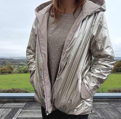 Laura Jo - Imperméable réversible court garnissage ouate mi-saison beige / doré