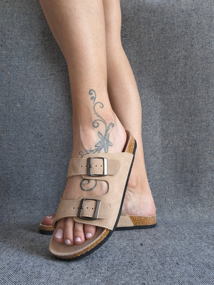 Chaussures sandales intérieur cuir beige style Birk