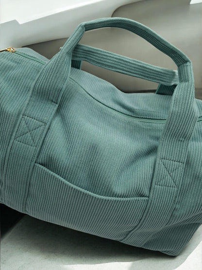 Sac week-end polochon vert d'eau bleu effet velours cotelé avec sangle unie