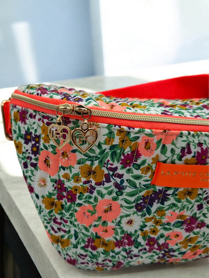Sac banane en coton liberty fleuri orange  « La Ptite cachottière »