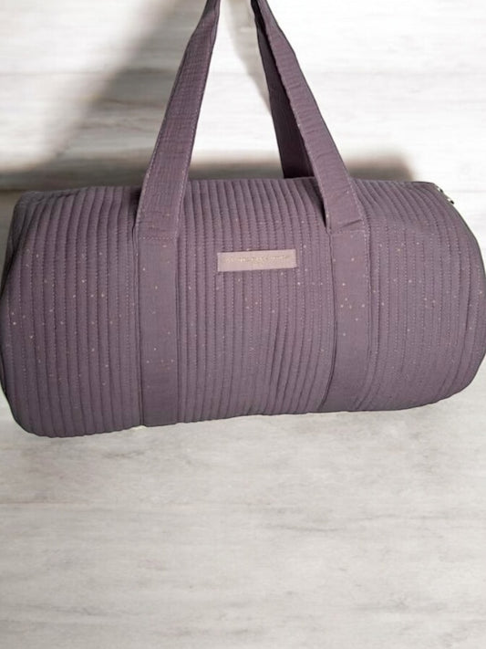 Sac polochon en coton matelassé violet parme à pois dorés 'La Ptite Cachotiere'