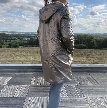 Melya Melody - Manteau long fourré fausse fourrure réversible imperméable bronze - Curvy