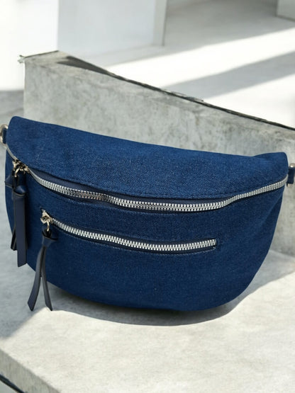 Sac banane en tissu jeans denim bleu foncé 2 poches