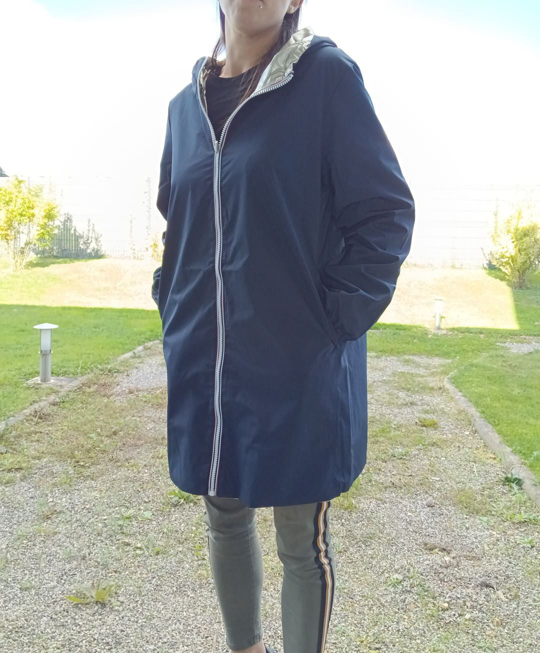 Manteau long réversible imperméable Melya Melody bleu marine/doré Curvy