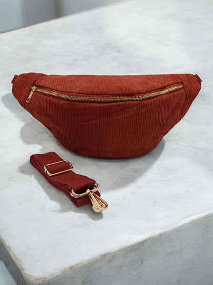 Sac banane velours côtelé couleur terracotta rouille