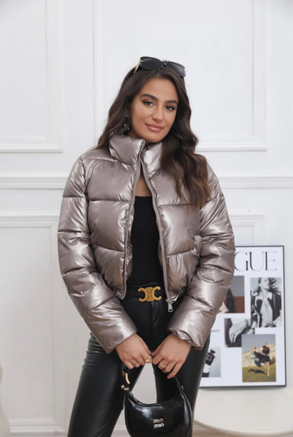 Melya Melody - Manteau court imperméable matelassé bronze brillant